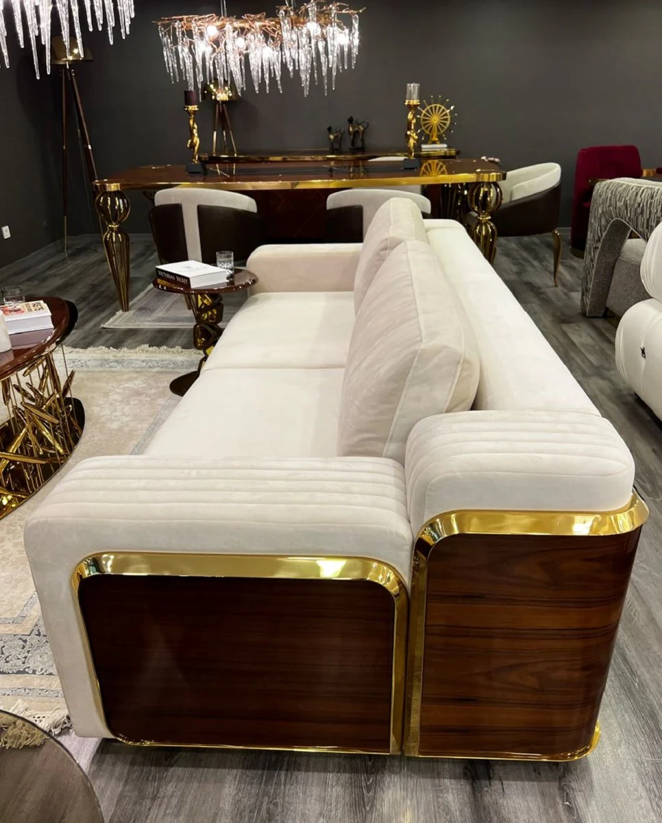 Luxury sofa cream / brown / gold 247 x 100 x H. 70 cm - living room sofa - hotel sofa - living room furniture - hotel furniture - luxury furniture - luxury furnishings - living room furnishings