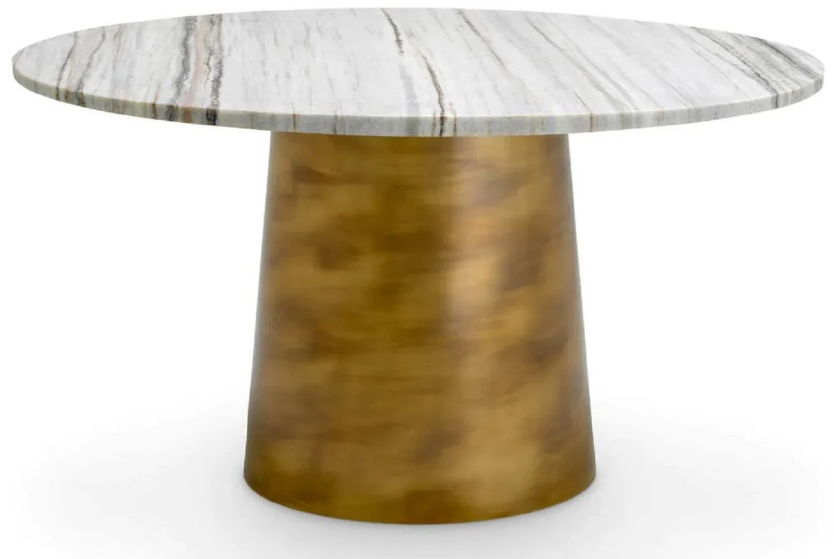 Luxury coffee table with marble top white / vintage brass Ø 79.5 cm