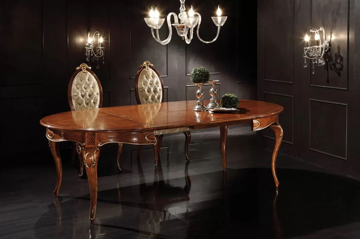 Luxury Baroque Dining Table Brown / Gold - Extendable Solid Wood Dining Room Table in Baroque Style - Baroque Dining Room Furniture - Luxury Quality - Made in Italy
