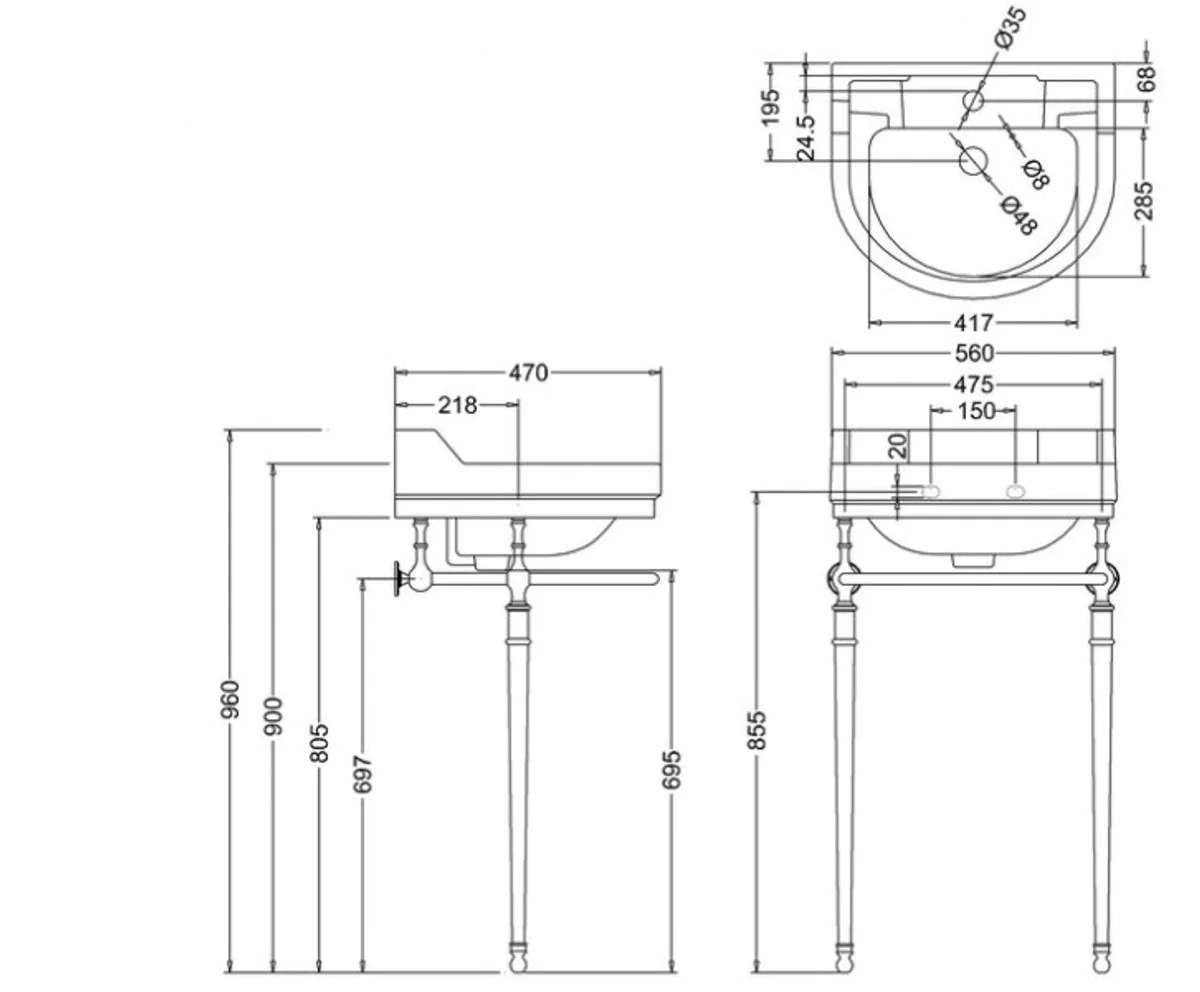 Art Nouveau standing washbasin white / chrome W 56cm - Art Deco washbasin baroque antique style