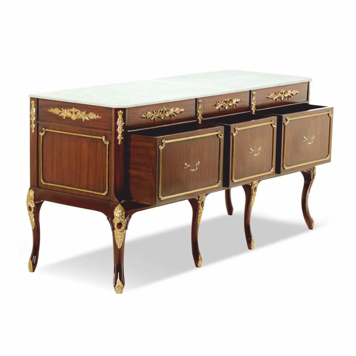 Luxus Barock Kommode mit Marmorplatte Braun / Gold / Creme 167 cm - Barock Möbel