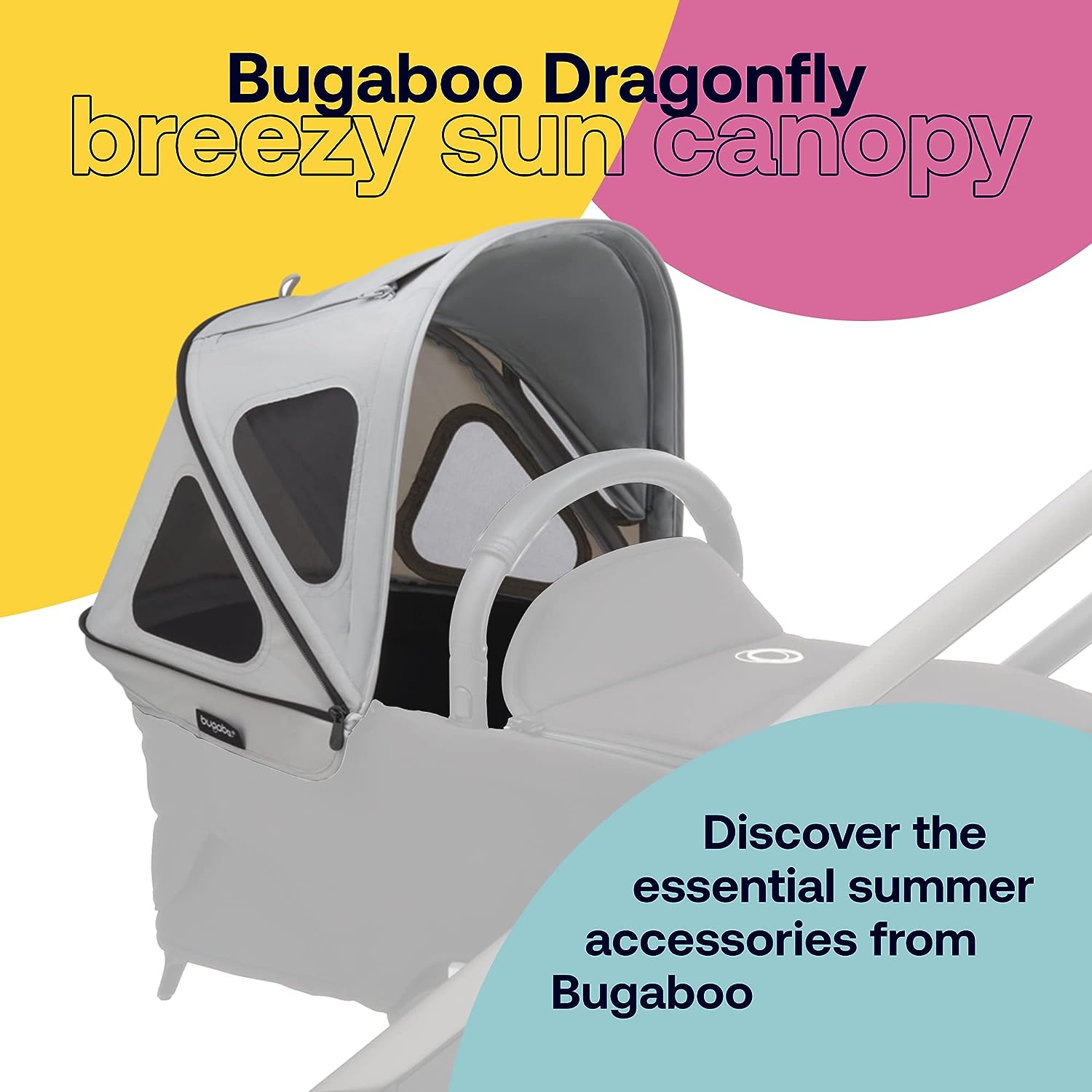 Bugaboo Dragonfly Breezy Sun Canopy Stroller Accessories with UPF 50+ Sun Protection and Ventilation Panels, Misty Gray