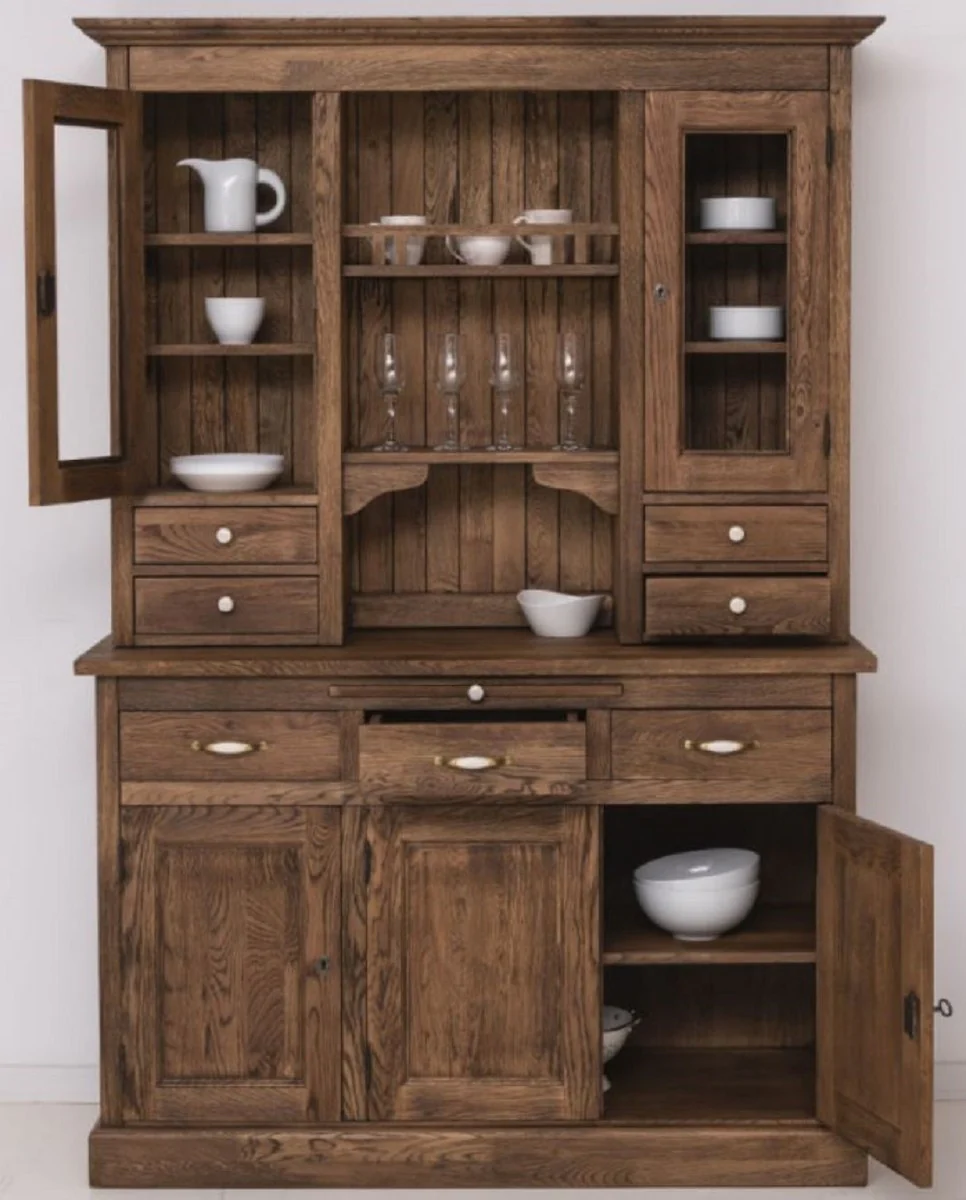 Country house style dining room cabinet dark brown 137 x 50 x H. 197 cm - solid wood kitchen cabinet - dining room furniture in country house style - country house style dining room furnishings