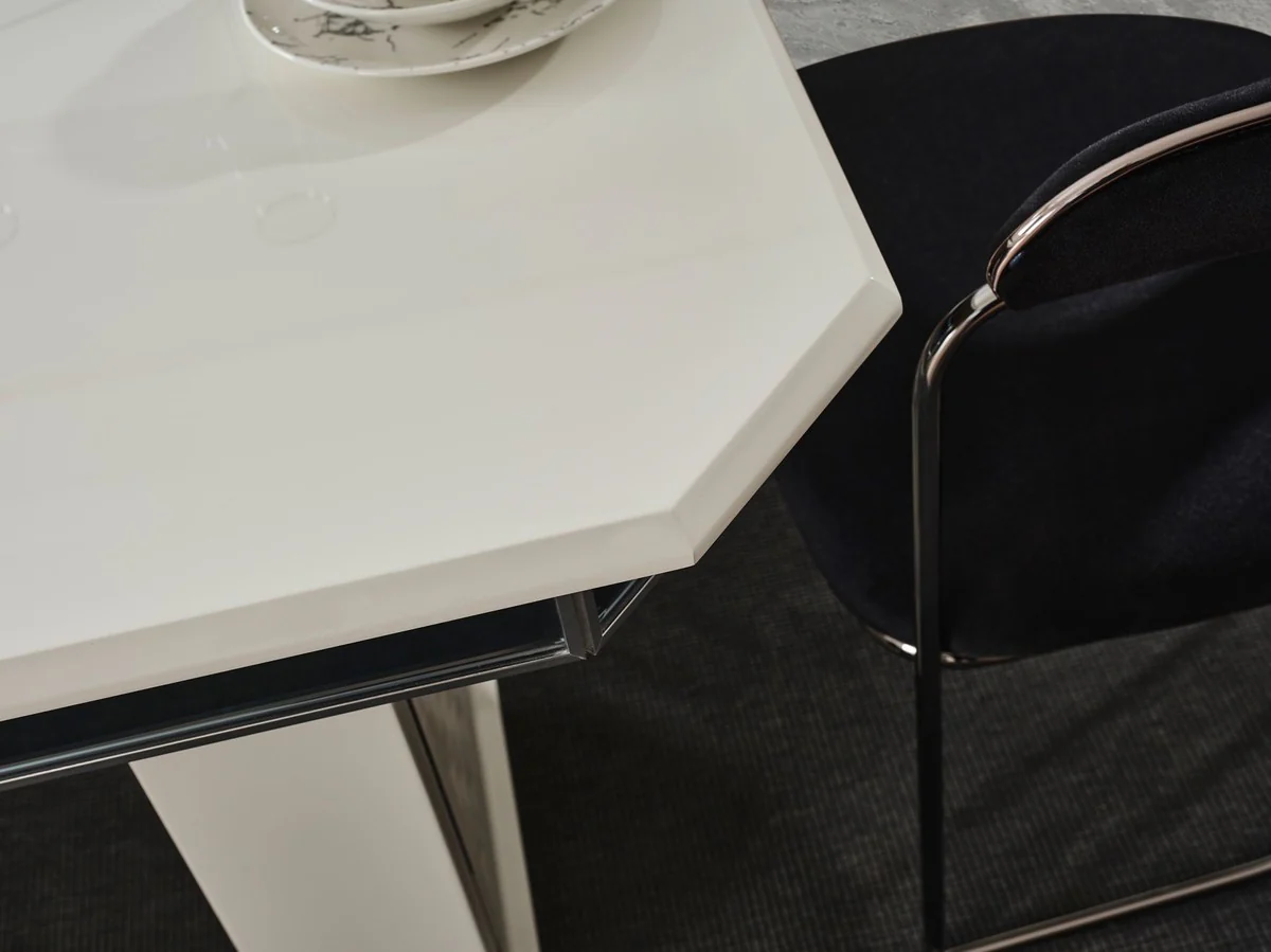 Luxury Art Deco Dining Room Set Black / White / Bronze - 1 Extendable Dining Table & 6 Dining Chairs with Armrests - Dining Room Furniture - Art Deco Furniture - Luxury Furniture