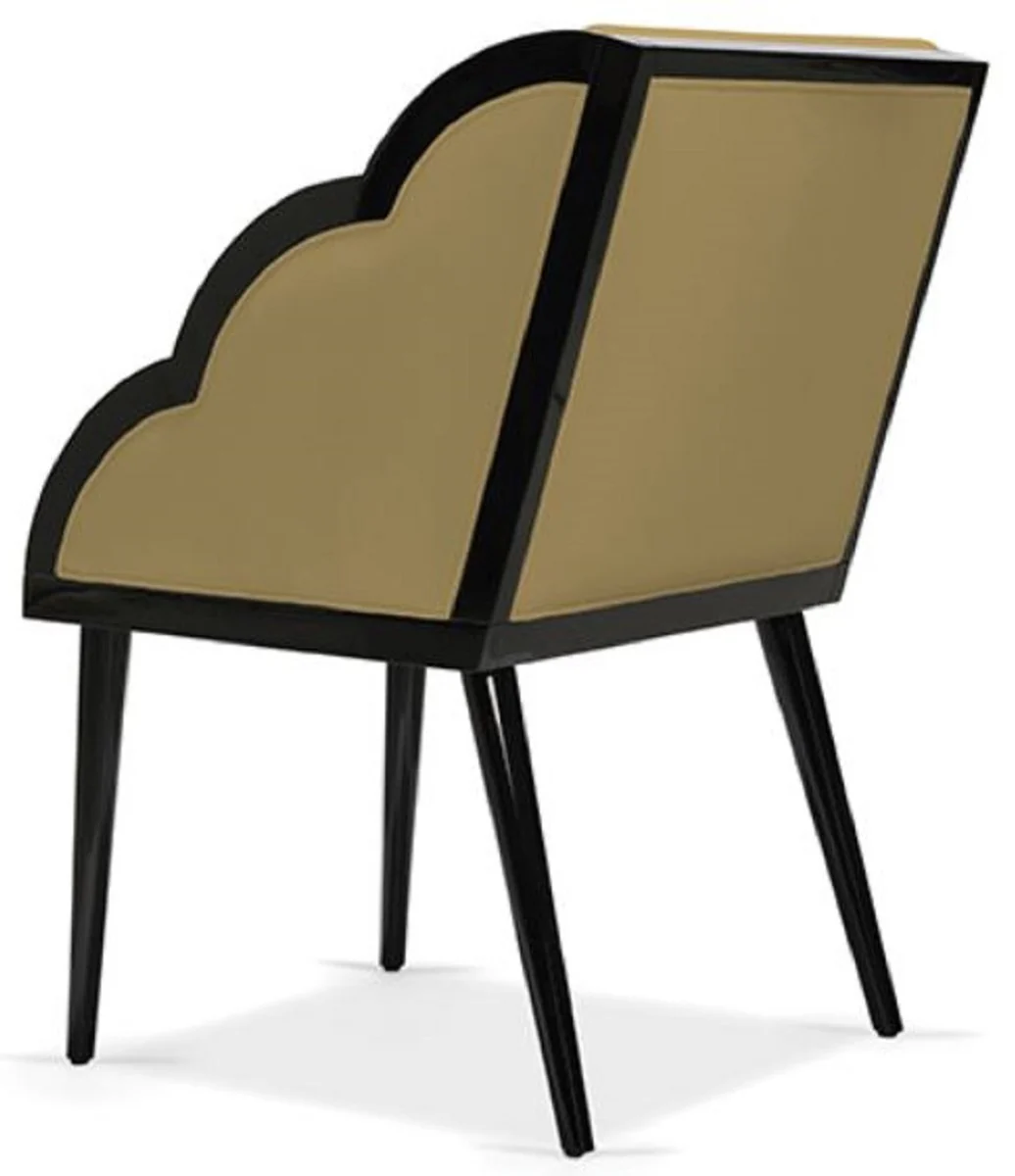 Luxury Art Deco dining room chair with armrests ocher / black 61 x 67 x H. 89 cm - Elegant solid wood kitchen chair with velvet fabric - Art Deco dining room furniture - Luxury quality