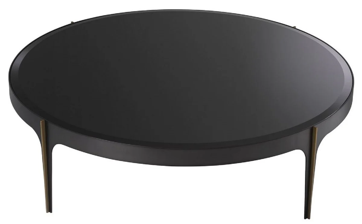 Luxury coffee table bronze / brass / black Ø 124 x H. 34.5 cm - Round stainless steel living room table with glass top - Luxury living room furniture
