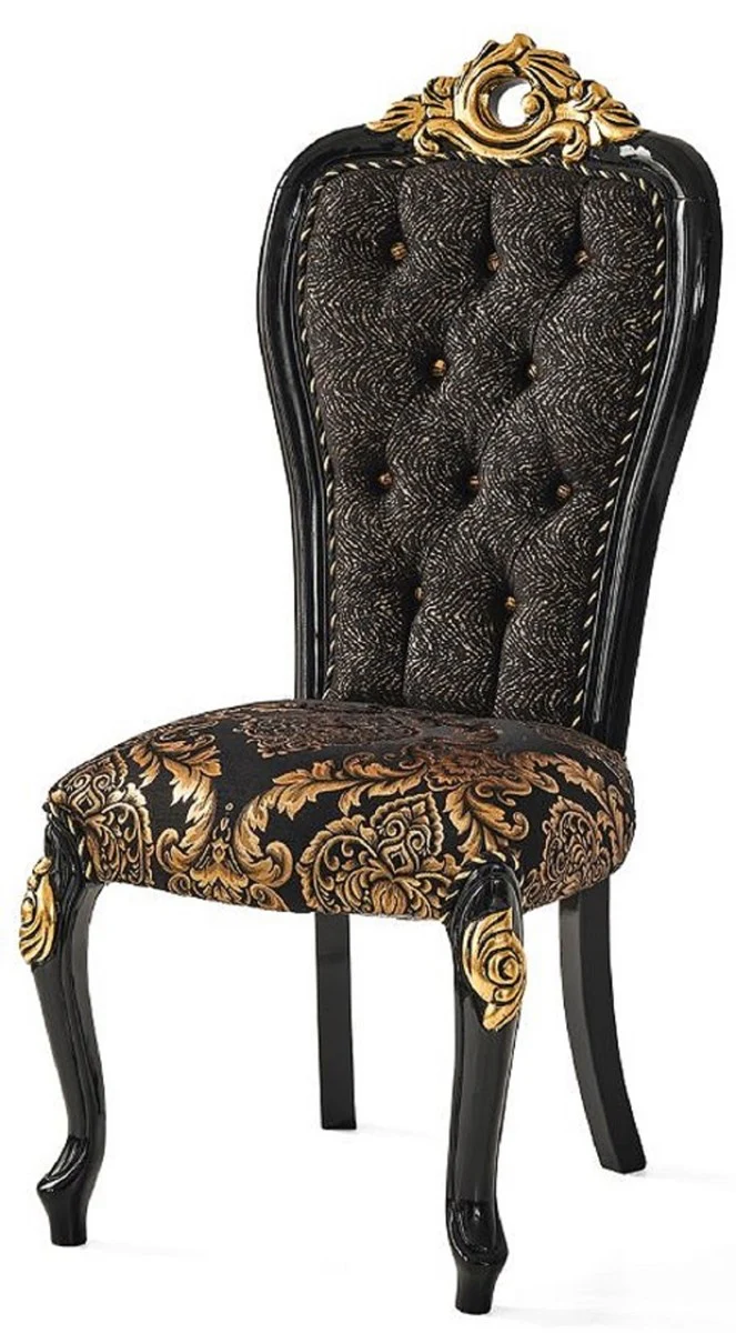 Luxury Baroque Dining Room Chair Set Black / Gold 54 x 50 x H. 117 cm - Kitchen Chairs Set of 6 - Baroque Dining Room Furniture - Noble & Magnificent