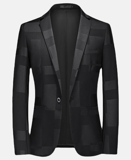 Elegant Geometric Contrast Print Lapel Collar One Button Blazer