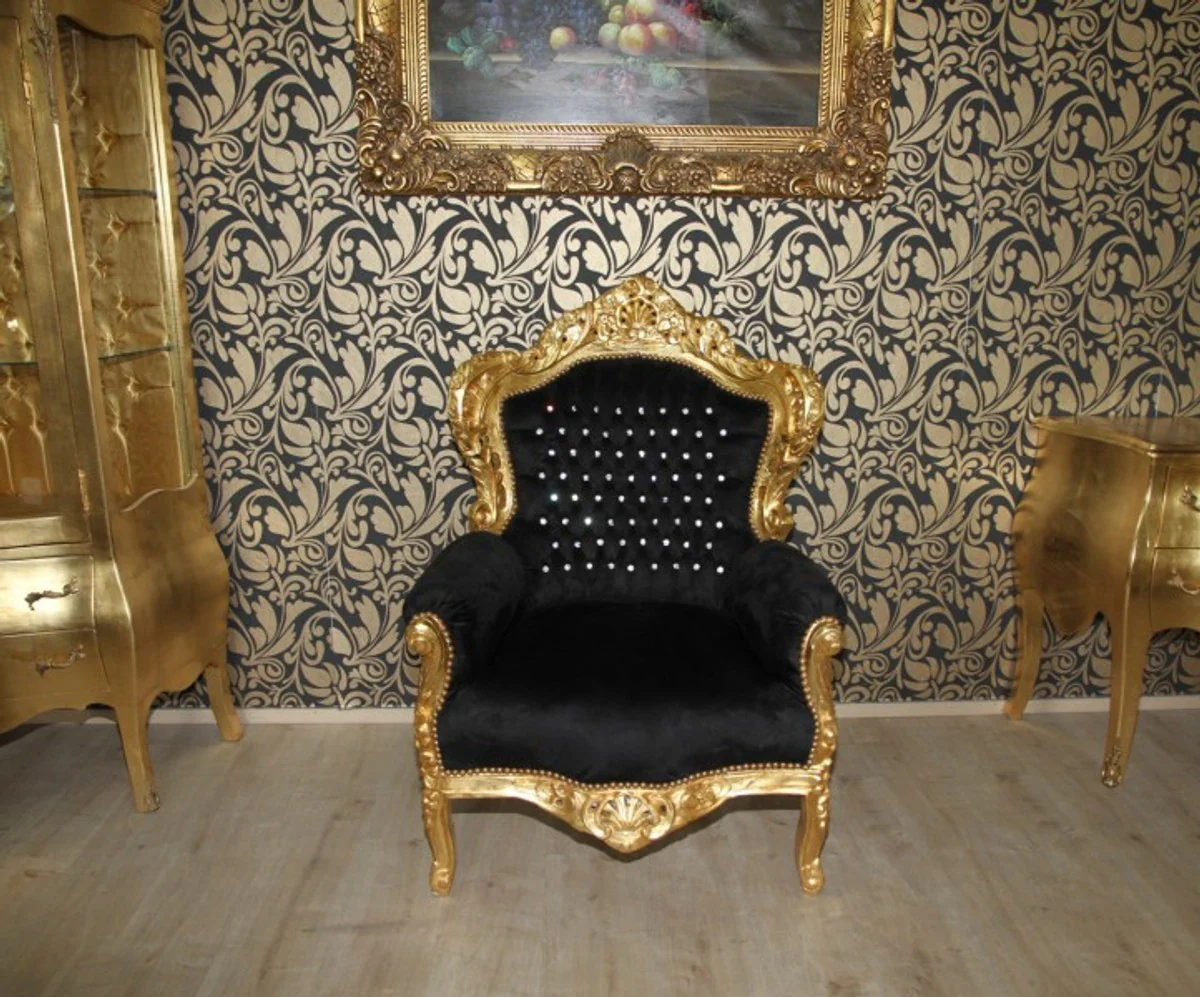 Baroque armchair King black/gold with bling bling glitter stones