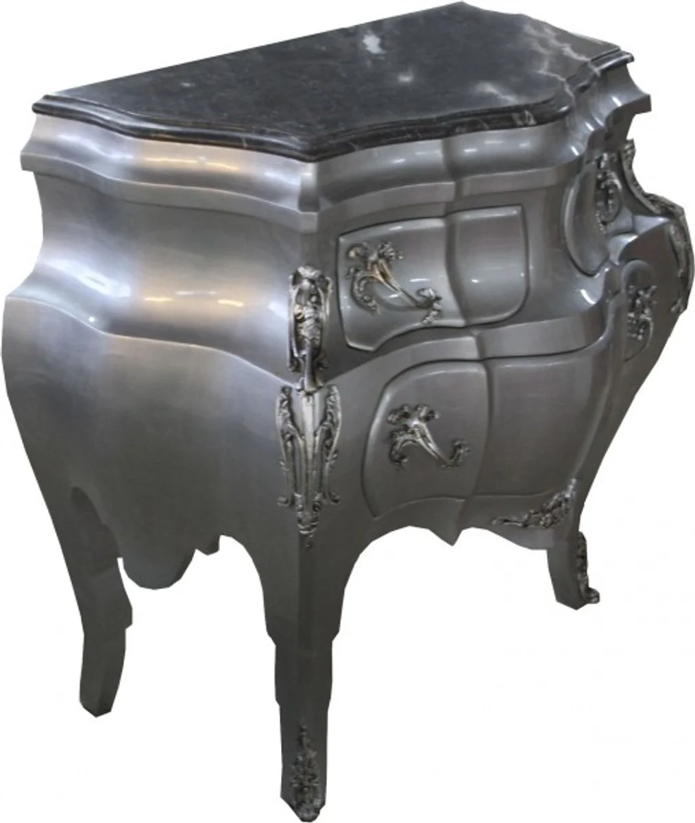 Baroque chest of drawers silver with marble top W 95 cm, H 89 cm - Handcrafted Baroque furniture