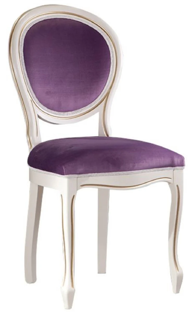 Luxury baroque dining room set white / gold / purple 47 x 42 x H. 98.5 cm - 4 dining room chairs - Baroque dining room furniture