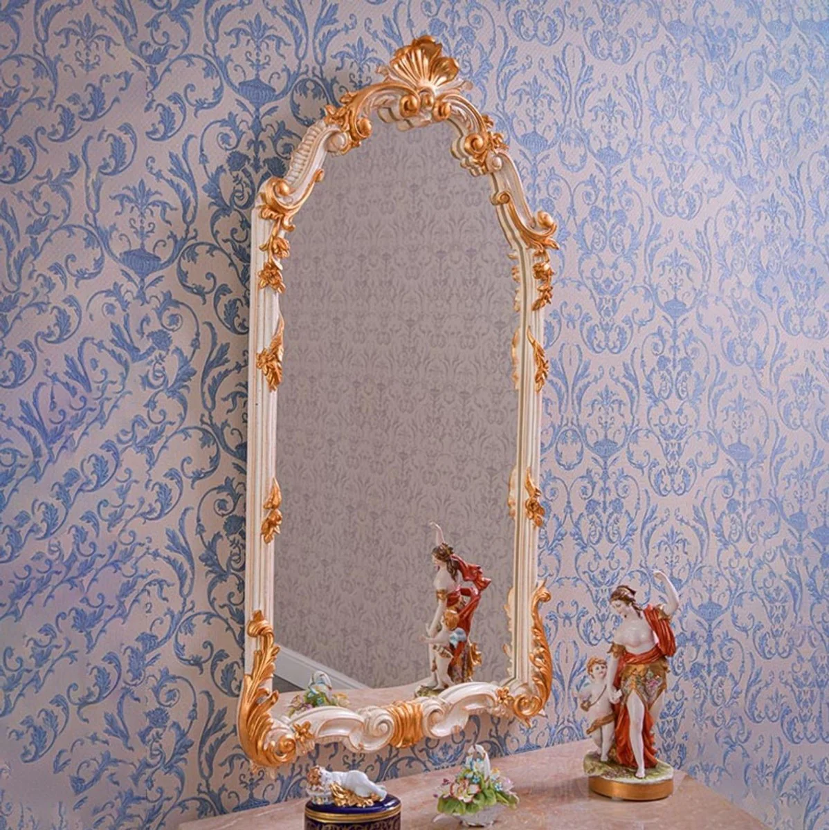 Luxury baroque mirror white / gold H. 111 cm - Magnificent baroque style wall mirror - Made in Italy