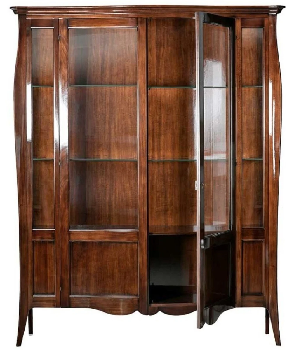 Luxury Art Deco display cabinet brown 170 x 50 x H. 215 cm - solid wood display cabinet with 2 glass doors - luxury Art Deco living room furniture