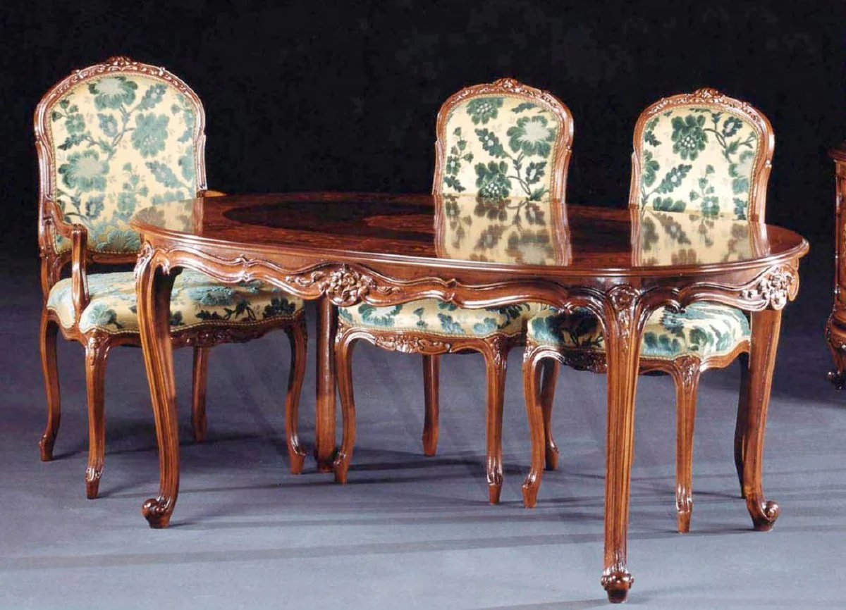 Luxury Baroque Dining Room Set Cream / Green / Brown - 1 Baroque Dining Table & 6 Baroque Dining Chairs - Luxury Dining Room Furniture in Baroque Style - Baroque Furniture - Luxury Quality - Made in Italy