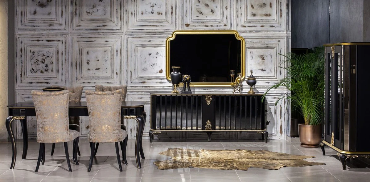 Luxury baroque display cabinet black / gold - mirrored solid wood display cabinet with 2 doors - magnificent baroque furniture