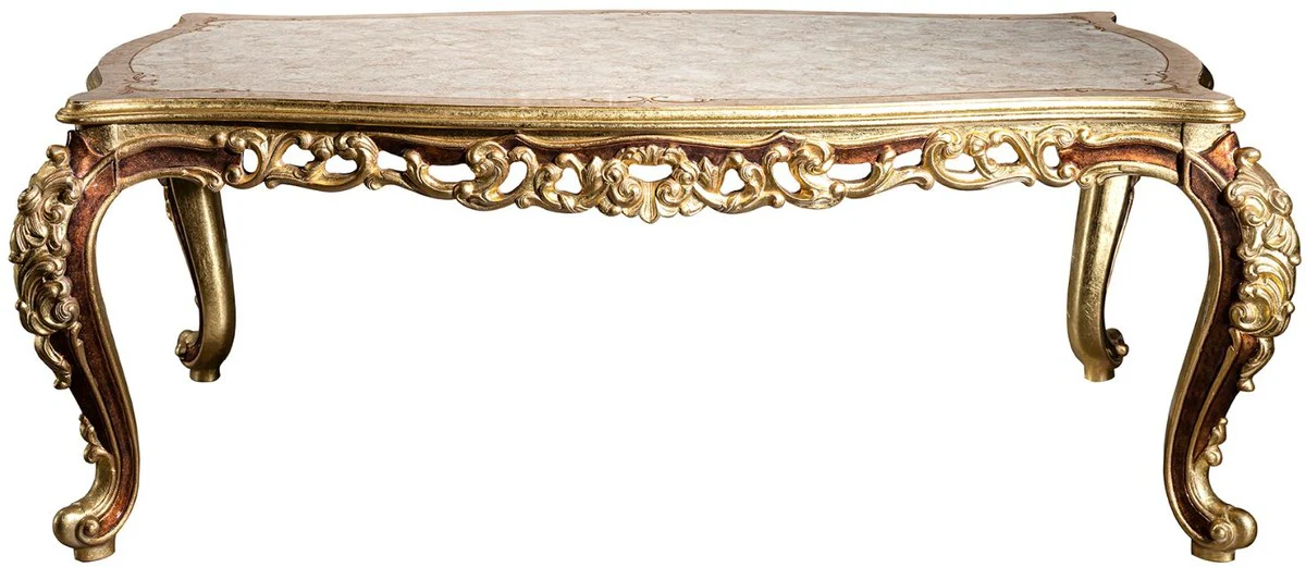 Luxury baroque dining table cream / beige / brown / gold 210 x 110 x H. 85 cm - magnificent solid wood dining room table - dining room furniture in the baroque style