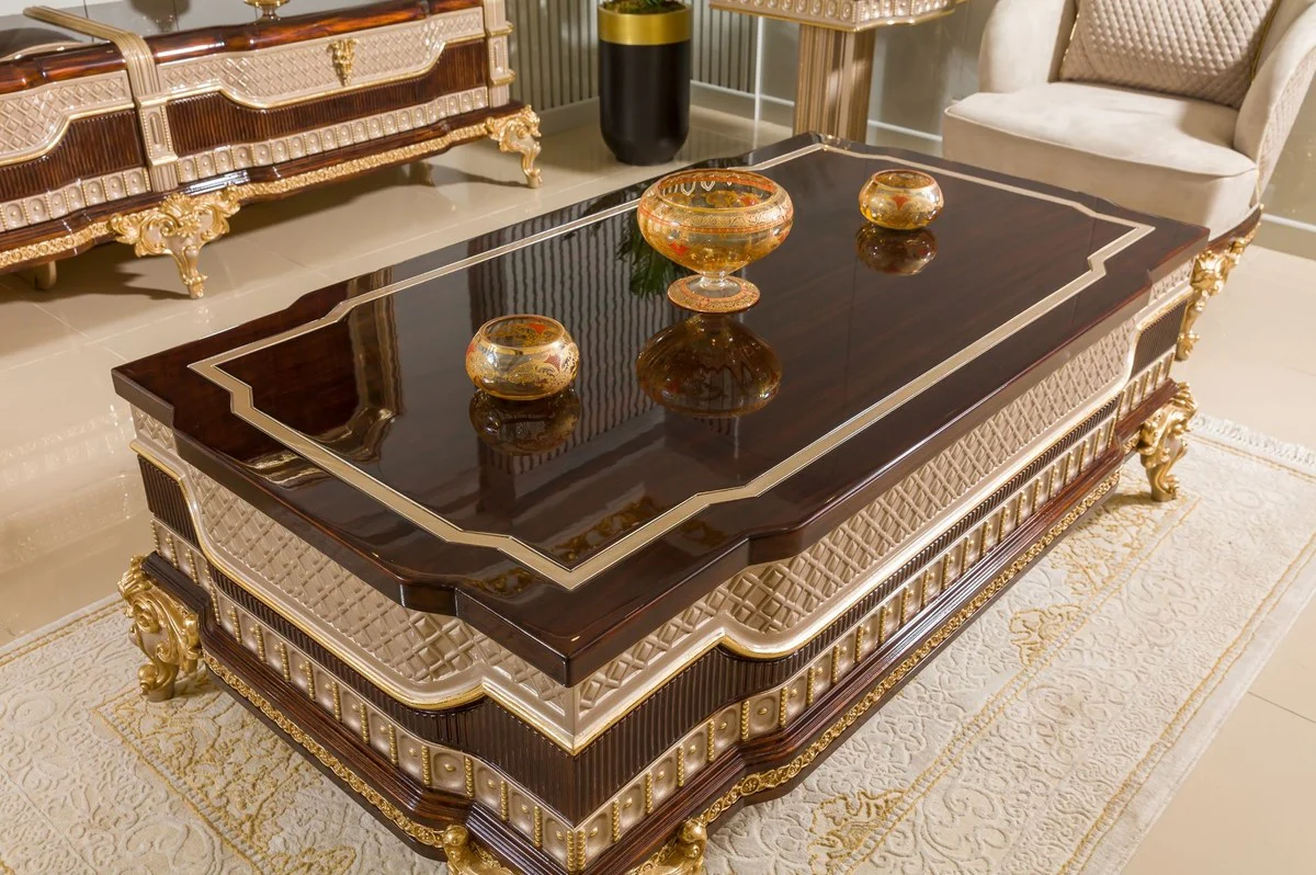 Luxury Baroque Coffee Table Dark Brown / Gray / Gold 156 cm - Baroque Furniture