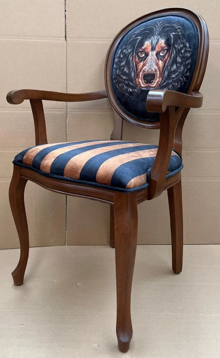 Luxury baroque dining room chair black / brown - handmade antique style chair with armrests and elegant velvet fabric - dining room furniture in baroque style