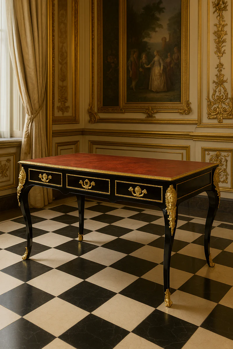 Luxury Baroque Desk Black / Gold / Bordeaux 143 cm - Baroque Secretary