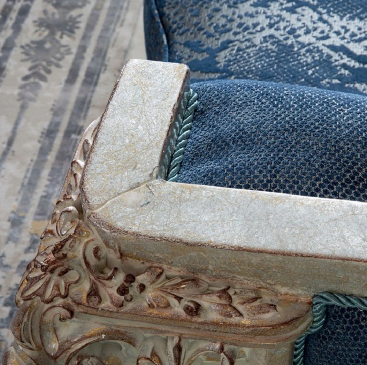 Luxury baroque sofa blue / cream / copper / gold 245 x 100 x H. 115 cm - magnificent living room sofa with an elegant pattern - furniture in the baroque style