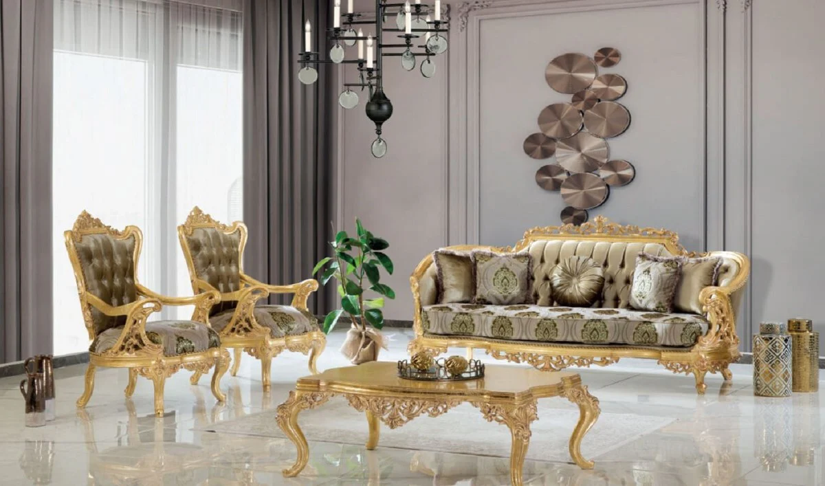 Luxury baroque coffee table gold 120 x 90 x H. 46 cm - Handcrafted solid wood living room table in baroque style - Magnificent baroque furniture