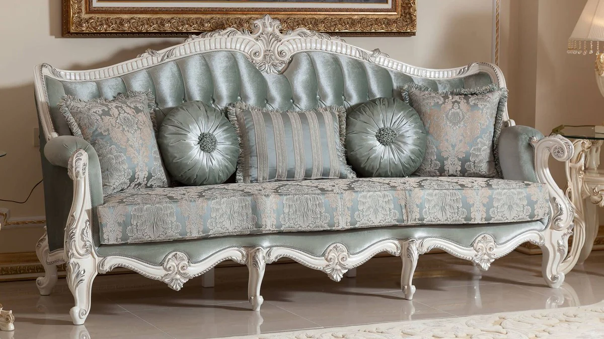 Luxury Baroque Living Room Furniture Set Green/White/Silver