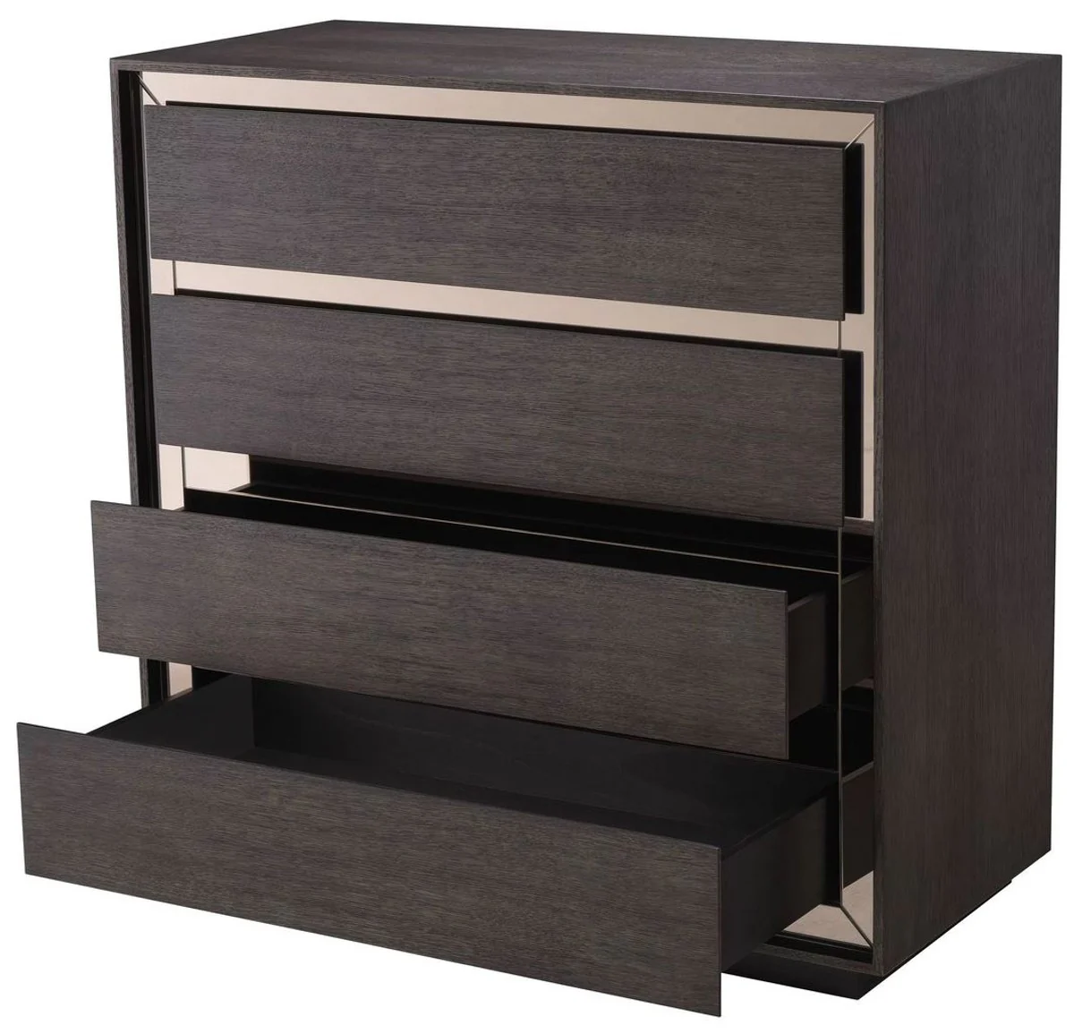 Luxury solid wood chest of drawers with 4 drawers mocha / bronze 100 x 46 x H. 100 cm - Bedroom chest of drawers - Bedroom furniture - Luxury furniture - Luxury furnishings - Luxury furniture