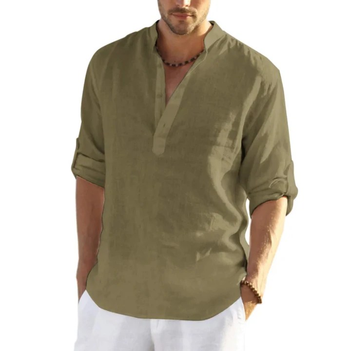 EvalonrealmTM Men's Cotton Linen Henley Shirt