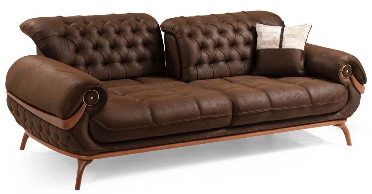 Luxury Chesterfield living room sofa with adjustable backrests dark brown / brown - Chesterfield living room furniture - luxury living room furniture - luxury furniture - luxury furnishings