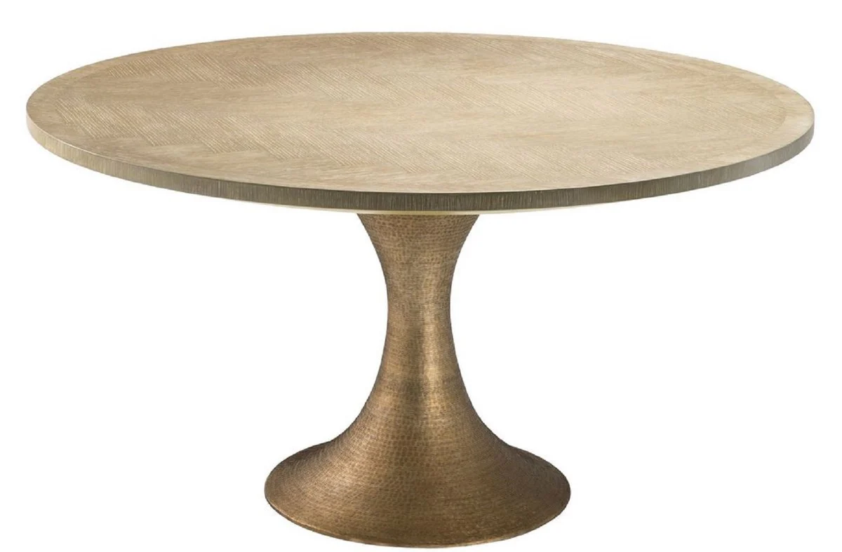 Luxury dining table natural color / brass Ø 140 x H. 76 cm - Round kitchen table - Luxury dining room furniture