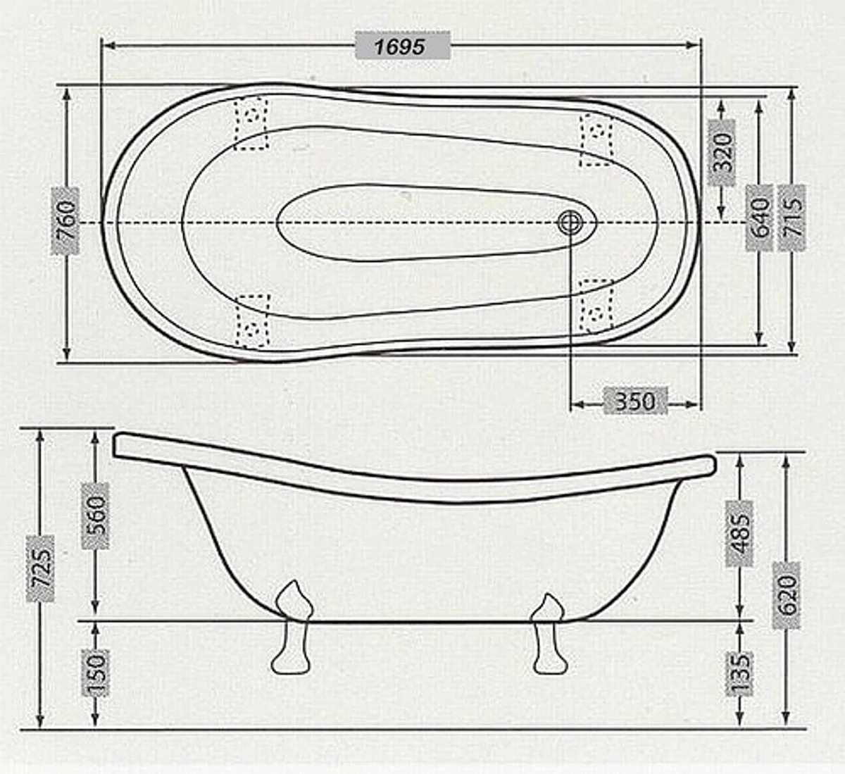 Freestanding luxury bathtub Art Nouveau Roma white/old gold 1695mm from - Baroque Bathroom - Retro Antique Bathtub