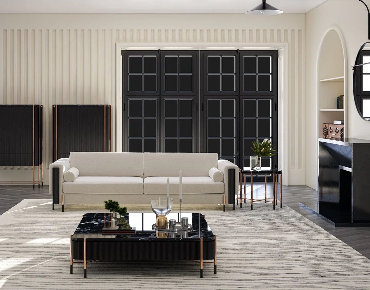 Luxury side table black / matt black / copper 59 x 59 x H. 55 cm - Square table with marble top - Living room furniture - Hotel furniture - Luxury furniture