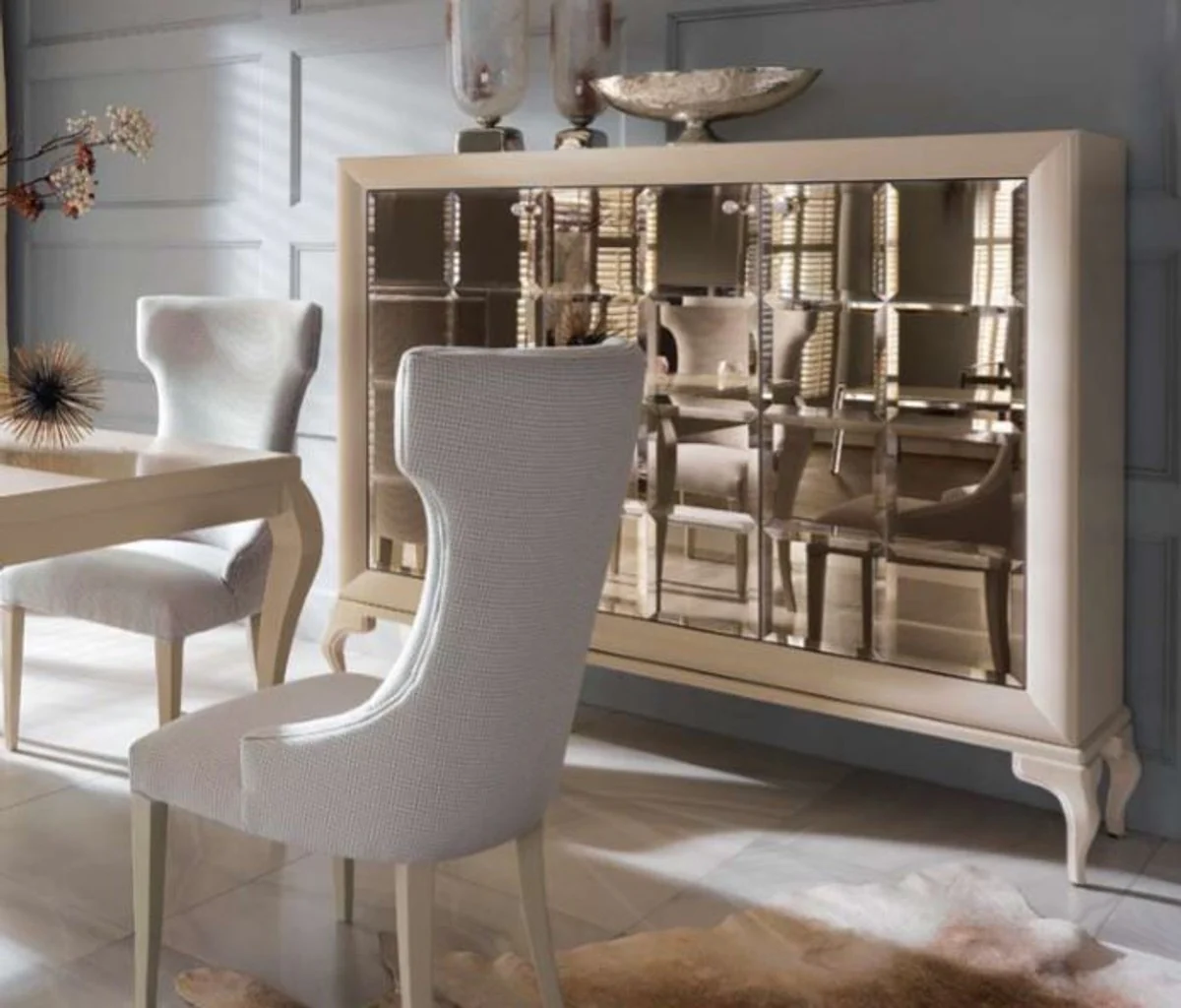 Luxury neoclassic chest of drawers mirrored white / gold 179 x H147 cm - sideboard art deco furniture