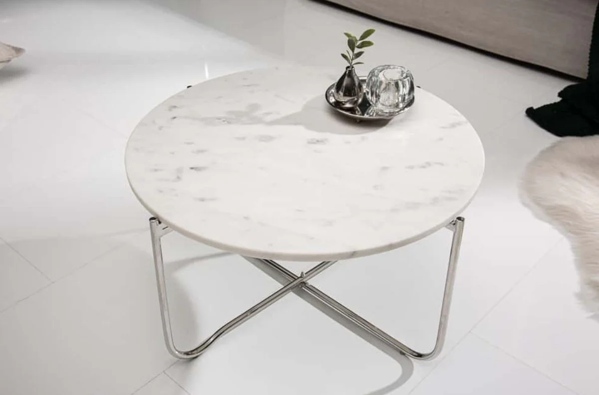 Coffee table with marble top white / silver Ø 62 cm - living room furniture