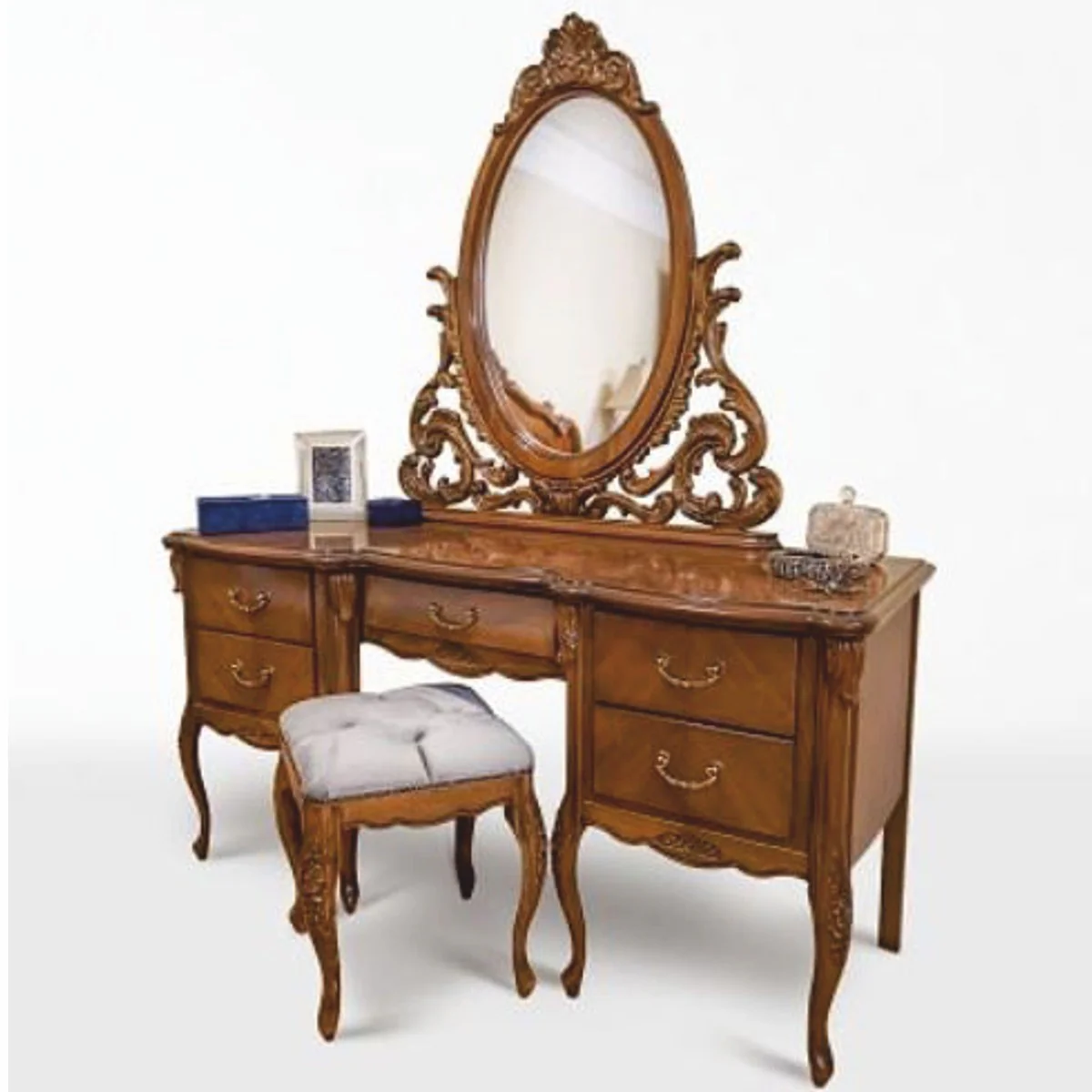 Luxury Baroque Dressing Table Set Brown / Gray - Baroque Bedroom Furniture