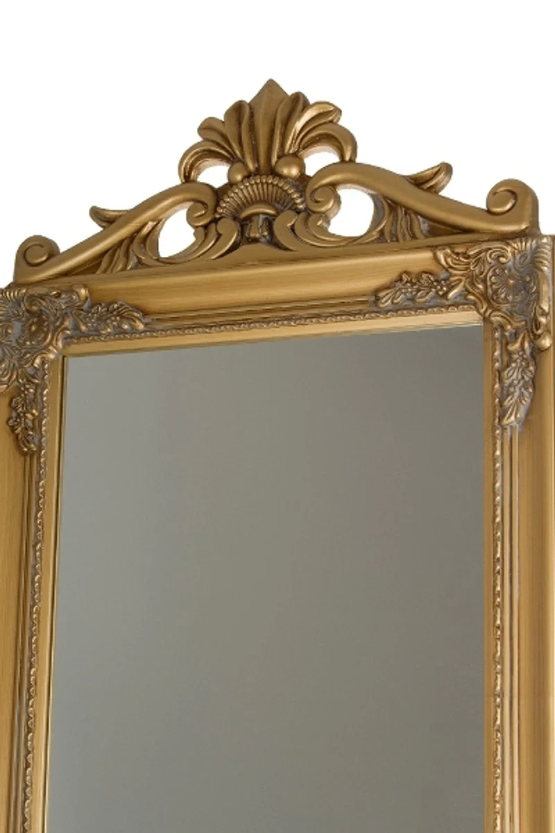 Baroque standing mirror gold with beautiful antique gold baroque frame and ornamental attachment H. 180 cm - handmade