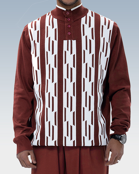 Suitmens Brown Knitted Walking Suit Long Sleeve Suit