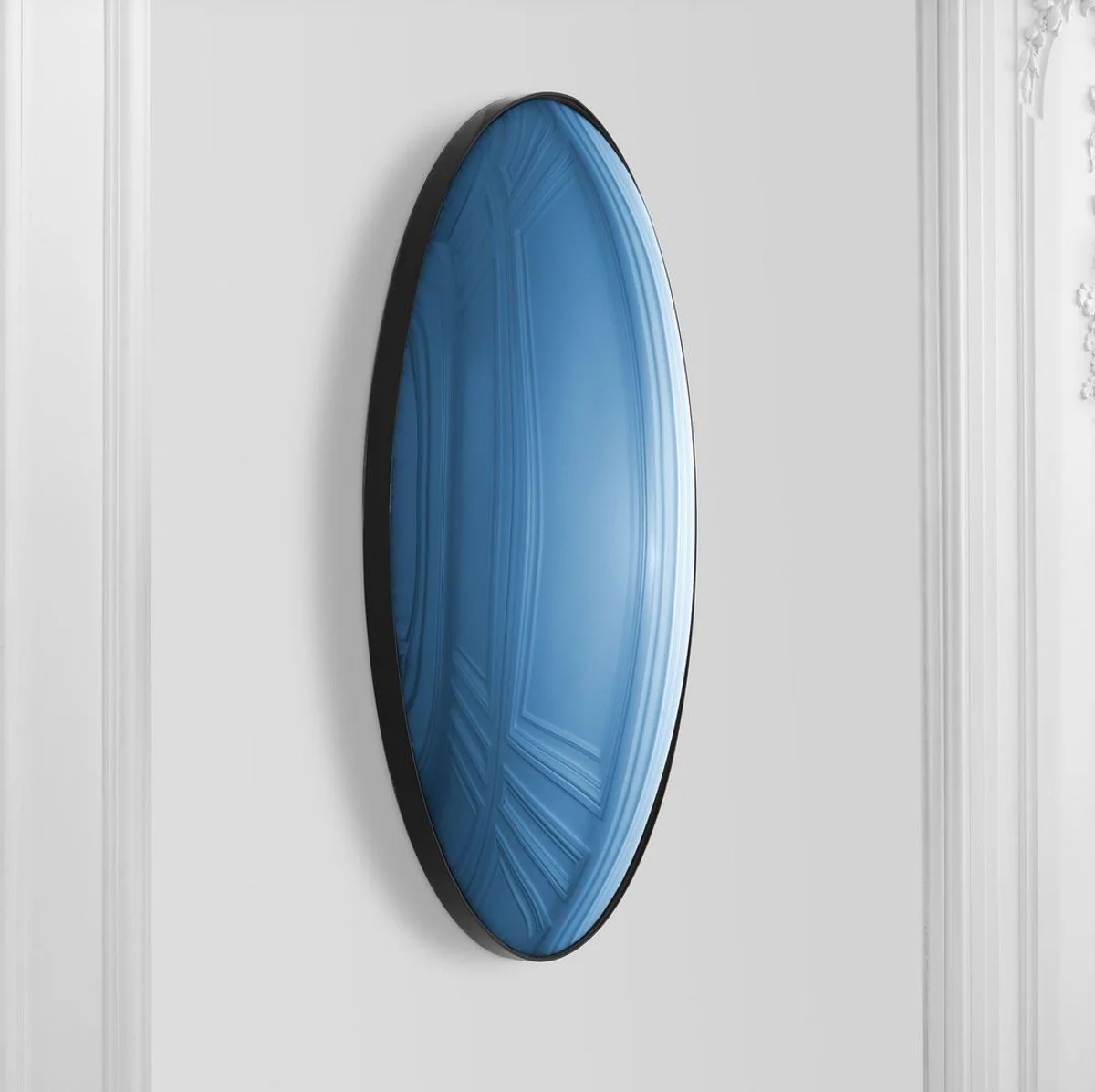 Luxury mirror blue / black Ø 91 cm - Round convex wall mirror - Luxury furniture
