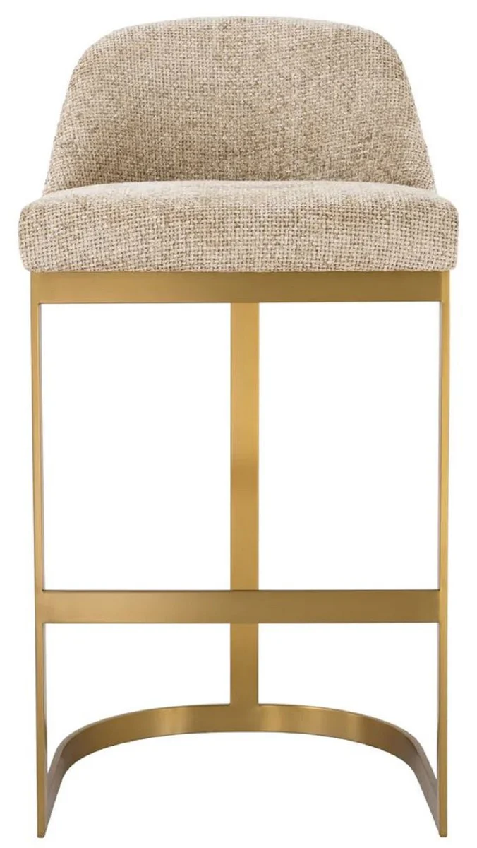Luxury bar chair sand color / brass 53 x 51 x H. 101 cm - Padded stainless steel bar stool - Bar furniture - Luxury furniture - Luxury quality