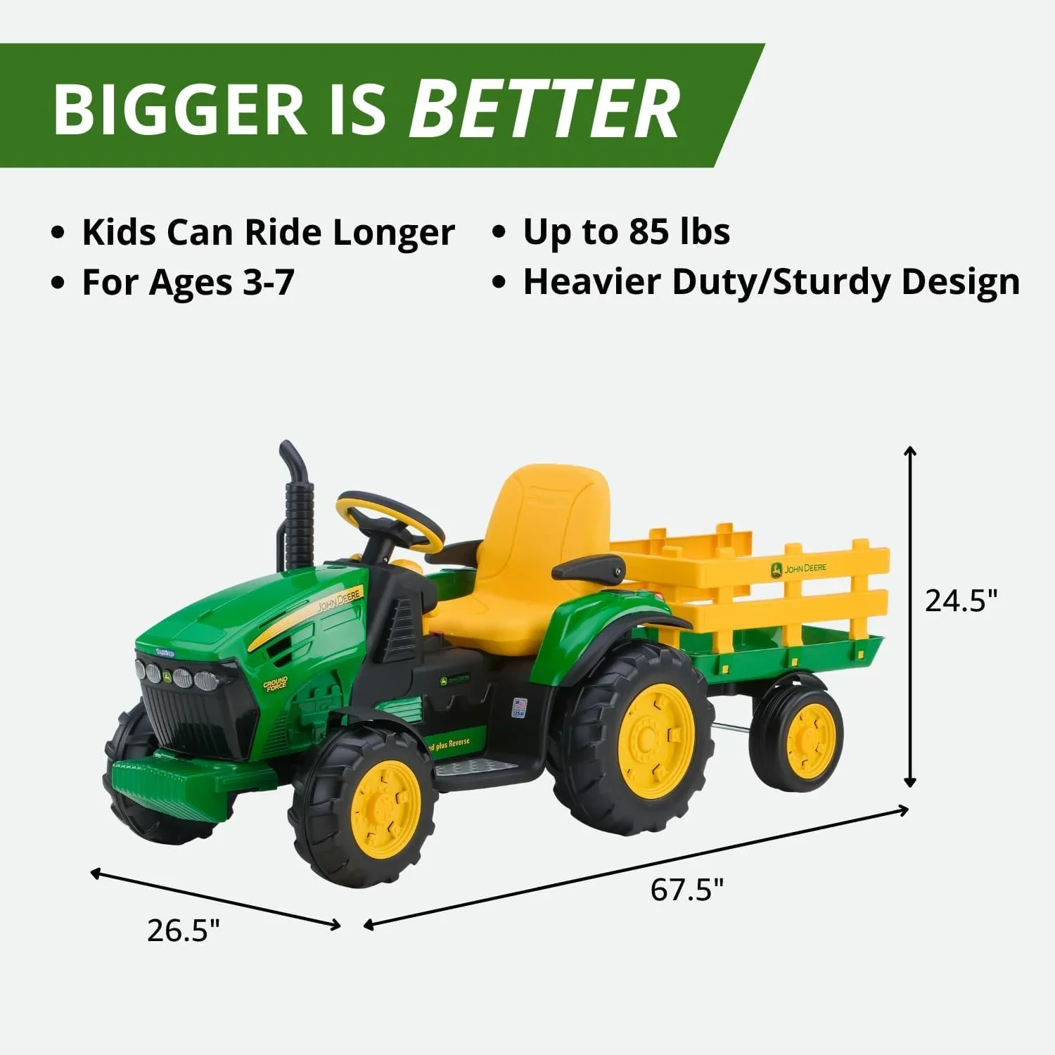 Peg Perego John Deere Ground Force Tractor with Trailer 12 Volt Ride on