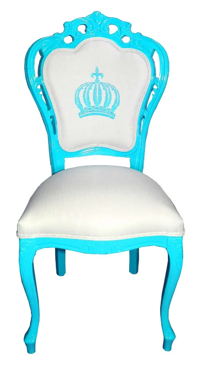 Pompöös by Luxury Baroque Dining Room Chairs White / Turquoise - Pompöös Baroque Chairs designed by Harald Glööckler - 4 Dining Room Chairs - Baroque Dining Room Furniture