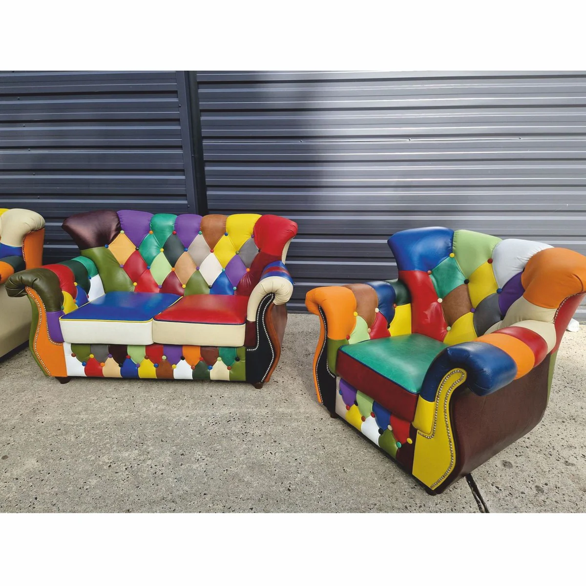 Luxury Chesterfield Leather Armchair Colorful / Dark Brown - Patchwork Chesterfield Furniture