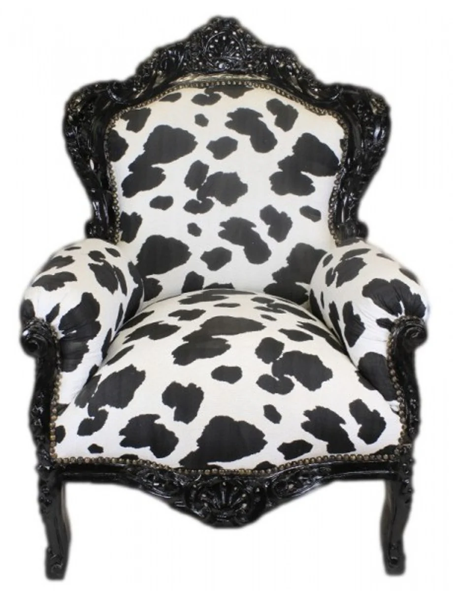 Baroque Armchair King Cow Pattern Black White / Black 85 x 85 x H. 120 cm - Baroque Furniture