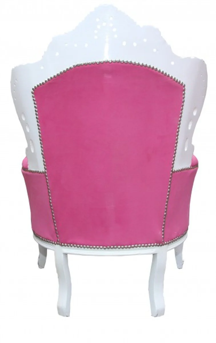 Baroque armchair King pink / white with bling bling glitter stones - noble and magnificent