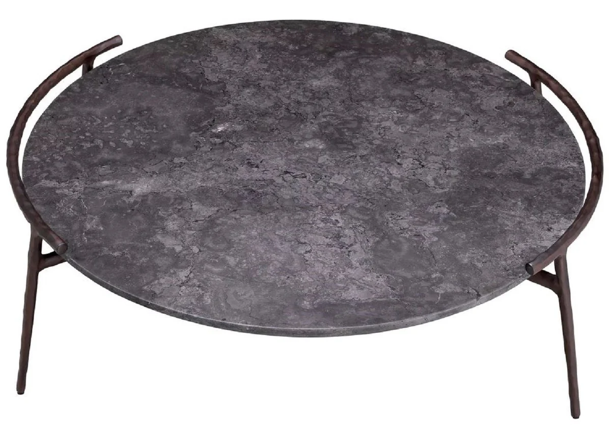 Luxury coffee table gray / bronze Ø 106 x H. 35.5 cm - aluminum living room table with marble top - living room furniture - luxury furniture - living room furnishings - luxury quality