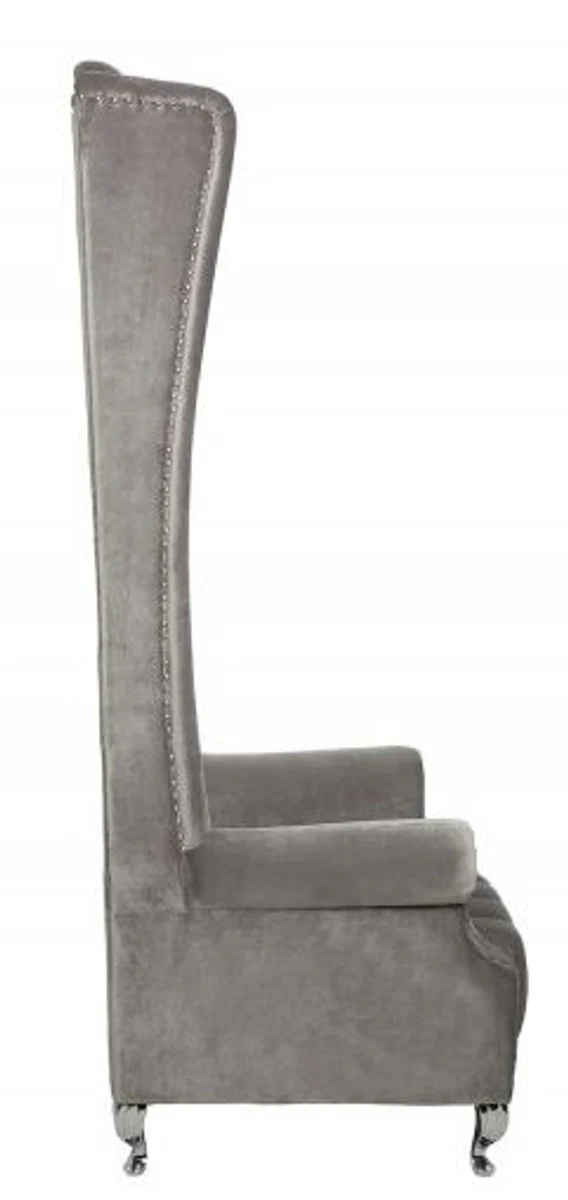 Chesterfield High Back Armchair Silver Gray - Throne King High Back Armchair - Modern Baroque High Back Armchair