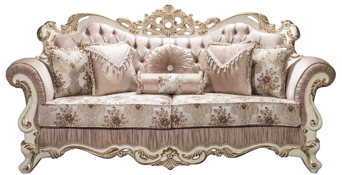 Luxury baroque living room set pink / white / gold - 2 sofas & 2 armchairs & 1 coffee table - magnificent furniture in the baroque style