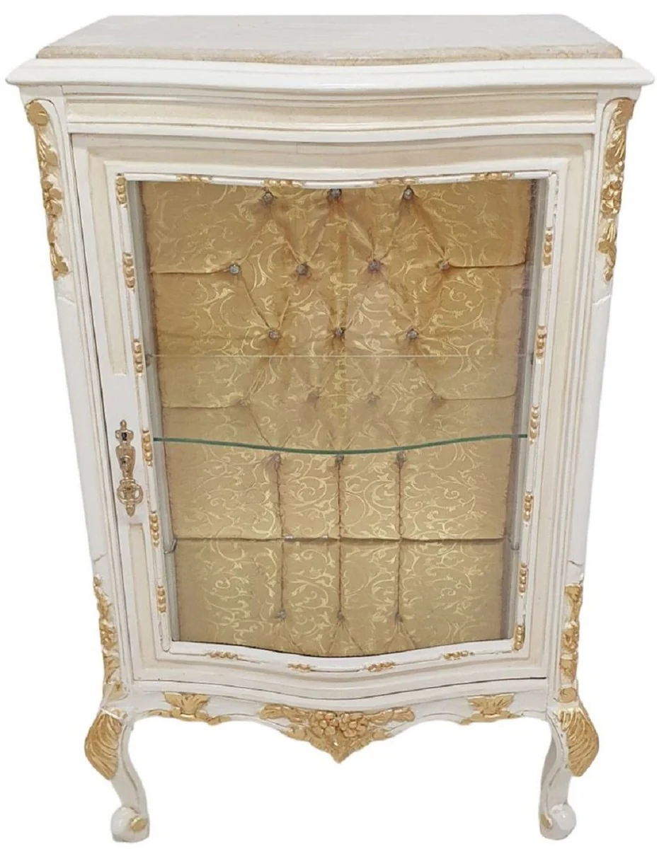 Baroque display cabinet white / cream / gold - handmade solid wood display cabinet with glittering stones and marble top - living room furniture in baroque style - baroque furniture
